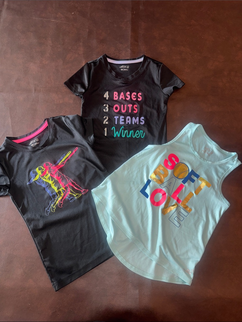 bcg Kids Black & Light Blue Softball Graphic Tank and Tees (3-Pack)